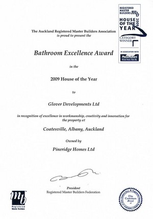 Master Builders 2009 Bathroom Excellence Award Certificate
